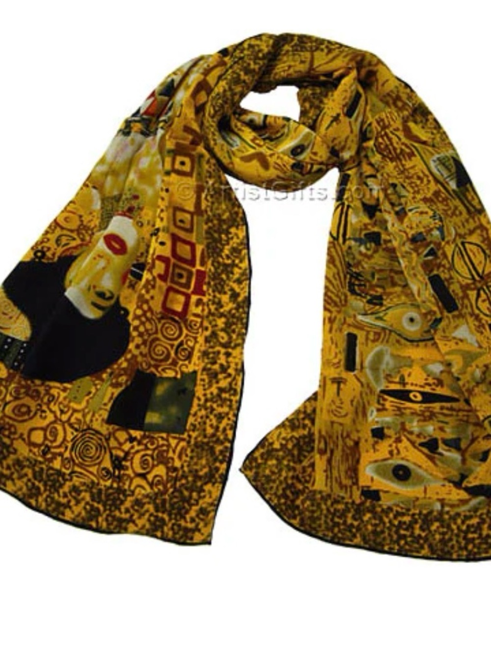 Klimt Portrait of Adele Artistic Woman in Gold 100% Silk Scarf Wall Art - Picture 3 of 7